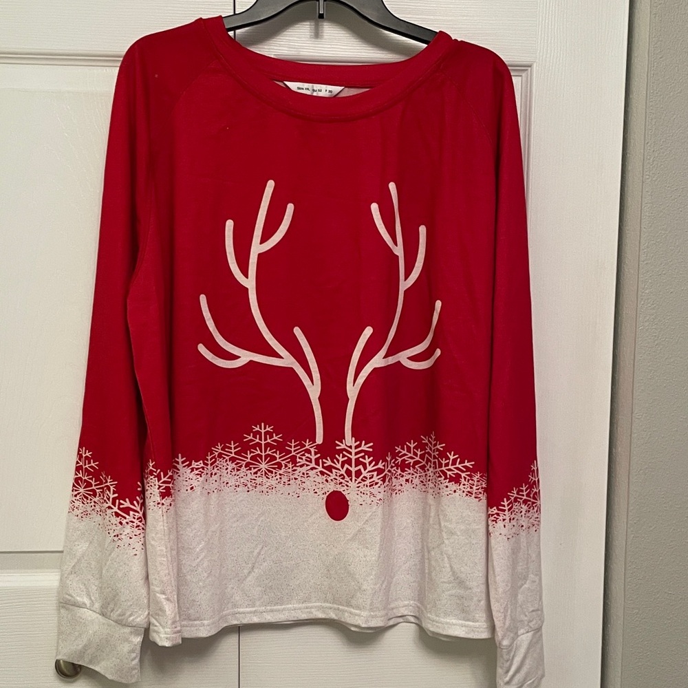 Christmas Pullover Long Sleeve Top Reindeer Antlers XXL